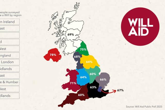 Map showing people in UK regions without a Will