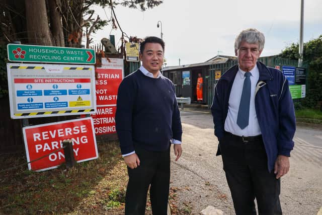 Havant MP Alan Mak and Hayling County Councillor Lance Quantrill at Hayling tip