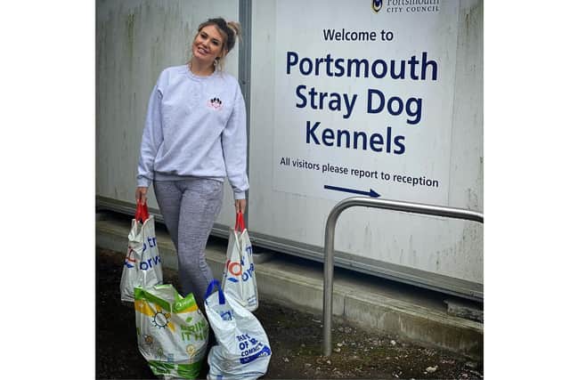 Gabby Head at Portsmouth Stray Dog Kennels with some donations