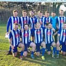 Crofton Saints celebrate beating Colden Common on penalties to reach the Hampshire FA Trophy final