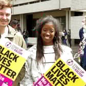 Midia Medina, 27,  right, with Ben Low at a Black Lives Matter protest and march in Portsmouth on June 27 Picture: David George