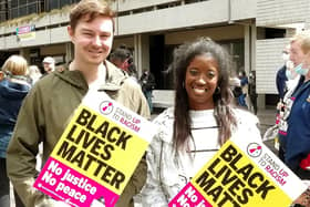 Midia Medina, 27,  right, with Ben Low at a Black Lives Matter protest and march in Portsmouth on June 27 Picture: David George