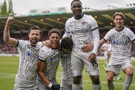 Myles Peart-Harris celebrates opening the scoring against Lincoln. Picture: Jason Brown/ProSportsImages