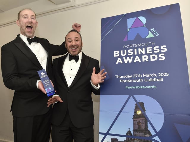 (l-r) Colin Barnett and Roddy Duarte from Barnbrook Systems Limited who won the Manufacturing & Engineering Company of the Year award. Picture: Sarah Standing (270325-1261)