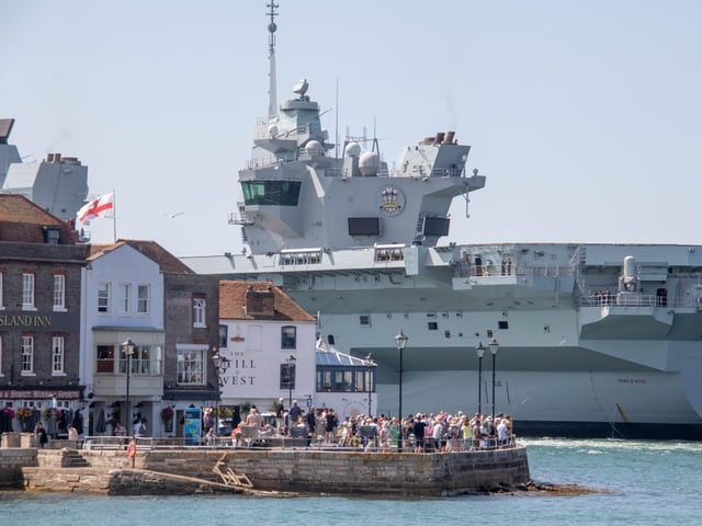 HMS Prince of Wales leaving Portsmouth on Friday 2nd August 2024
Pictured: View of HMS Prince of Wales going past Spice Island
Picture: Habibur Rahman