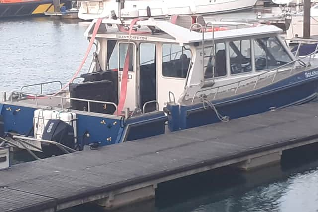 The Solent Fort Cat with what appears to be two speakers onboard.