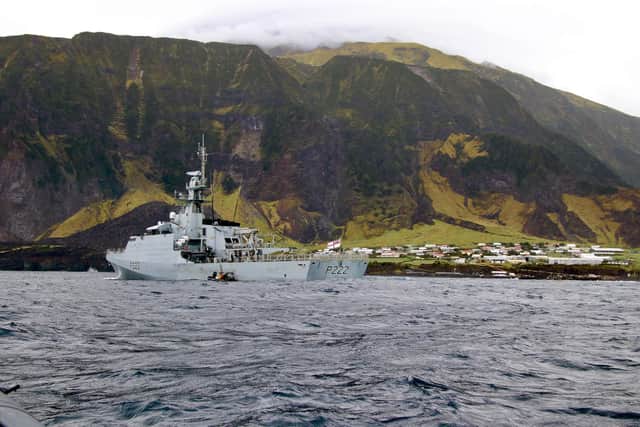 HMS Forth arrives with vital Covid vaccines at the remote island of Tristan da Cunha.