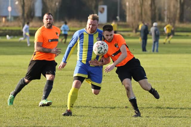 AC FC (blue/yellow) v Fratton Trades A. Picture by Kevin Shipp