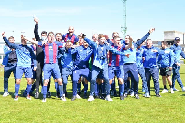US Portsmouth players celebrate FA Vase victory over Christchurch. Picture: Martyn White