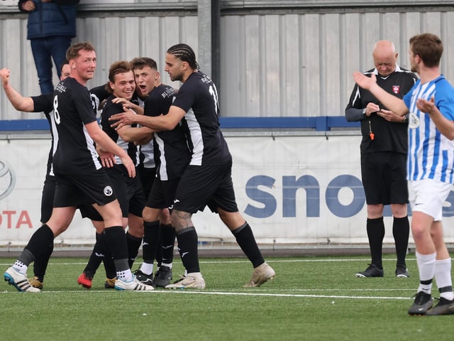 Emsworth celebrate a goal. Picture by Kevin Shipp