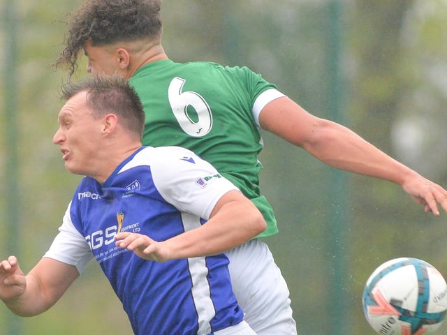 Denmead (blue) v Moneyfields Reserves. Picture by Martyn White