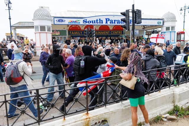 Violent clashes took place at the Southsea anti-migrant protest on Saturday