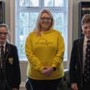 Charlotte Fairall with Boundary Oak School Charity Captains Mason Lowthian (Year 8) and Caliana Hynes-Wilmott (Year 6).