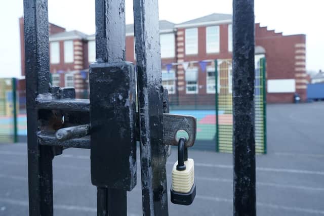 Locked school gates at Rockcliffe First School in Whitley Bay, Tyne and Wear, on the day that prime minister Boris Johnson announced the closure of schools and cancellation of exams in the face of the coronavirus pandemic.Wednesday March 18, 2020. Picture: Owen Humphreys/PA Wire