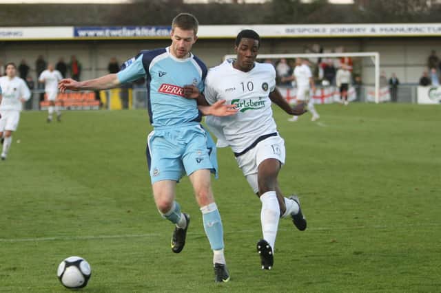Elliott Charles, right, in action during his loan spell at Hawks in 2009.