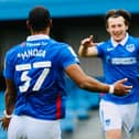 Alfie Stanley celebrates his match-winner for Pompey reserves with Haji Mnoga. Picture: Colin Farmery