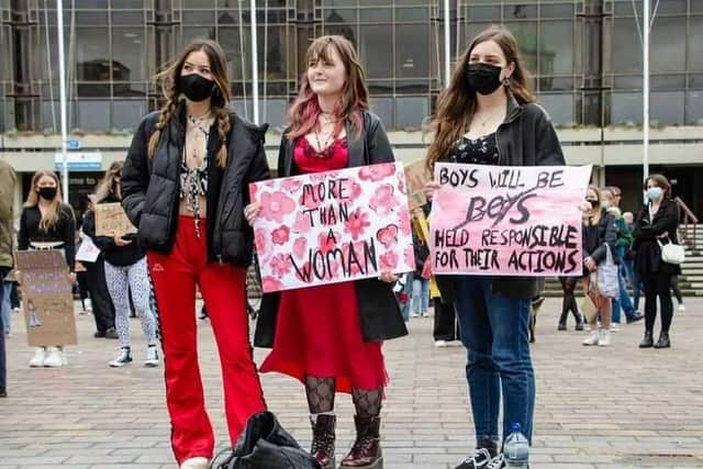 The Reclaim These Streets protest in Guildhall Square, Portsmouth, on March 27, 2021. Picture: Jon Neil Photography