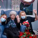 Peggy Florence Dineen with her carers, Kayleigh Smith and Sam Hill.

Picture:  Habibur Rahman