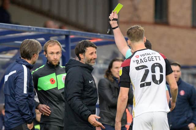 Pompey boss Danny Cowley was booked during the Blues' 1-0 win at Wycombe     Picture: Graham Hunt