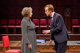 Deborah Findlay and John Heffernan in The Inquiry at Chichester Festival Theatre. Photo by Manuel Harlan