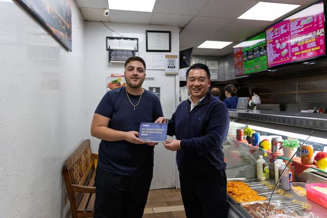 Havant MP Alan Mak with Azad Mendil, who runs Dilan Kebab in Leigh Park