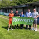 FC Portchester players Ryan Pennery and Steven Mowthorpe,  Rowans Hospice Nurse, OnSite Group’s Operations Director Ryan Deacon & Commercial Director Louis Avenell.