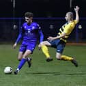 Hamworthy (yellow/blue) suffered their only defeat of the Wessex League season at title rivals Baffins. Picture: Neil Marshall