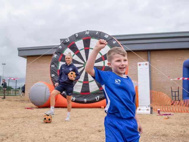Reece 5, playing football darts at Bay House School, Gosport