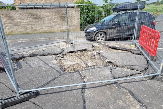 A lightning strike caused damage to the road in Schooner Way, Milton, on July 27 2021. Picture: Stuart Vaizey