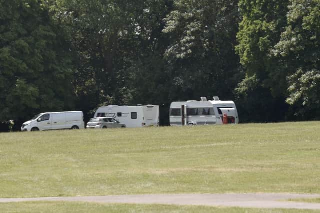 Travellers on the recreation ground at Fareham Leisure Centre, Fareham, on Friday, June 23.Picture: Sarah Standing (230623-5571)
