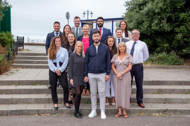 Dozens of people are set to attend the tournament in Fareham, with hundreds of pounds already raised in charity donations and raffle prizes. Pictured: Callum Lynch and Beck Darby with employers of Cubbit and West and Jeffries estate agents at Southsea on August 2, 2022. Picture: Habibur Rahman.