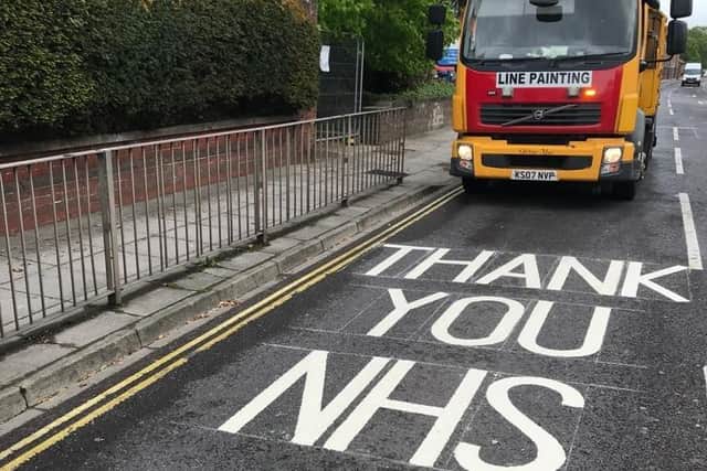 NHS tribute message outside St Mary's Hospital.