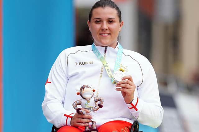 Eden Rainbow-Cooper with her silver medal for the Women's T53/54 Marathon. Picture: Martin Rickett/PA Wire.
