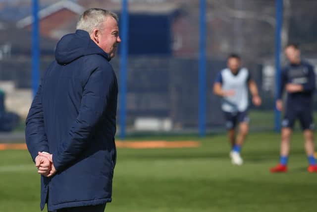 Kenny Jackett observes training before the coronavirus lockdown.  Picture: Habibur Rahman