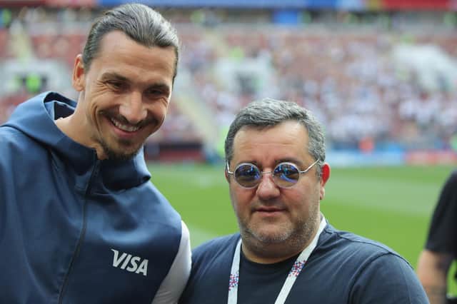 Mino Raiola with client Zlatan Ibrahimovic at the 2018 World Cup. Picture: Alexander Hassenstein/Getty Images