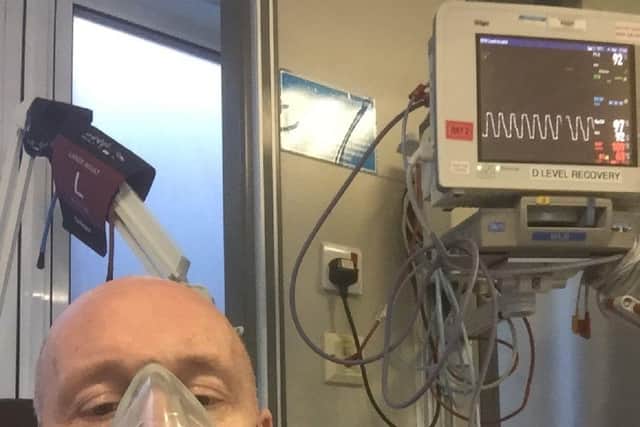 Rob Cunningham receiving oxygen therapy after contracting Covid-19 in 2020