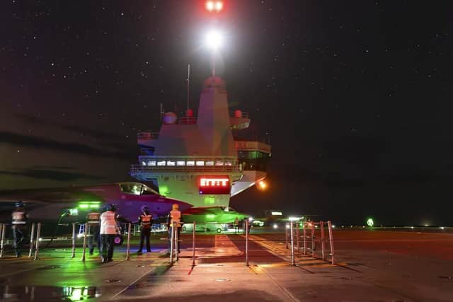 On the evening of 18th September 2023, F35 pilots from RAF Marham conducted night time flying as part of their CQs (Carrier Qualifications), during HMS Queen Elizabeth’s autumn deployment to the Baltic region. Picture: AS1 Amber Mayall RAF.