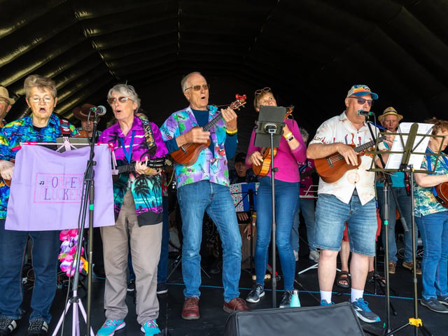 The Pompey Pluckers on stage entertaining the crowds. Picture: Mike Cooter (210522)