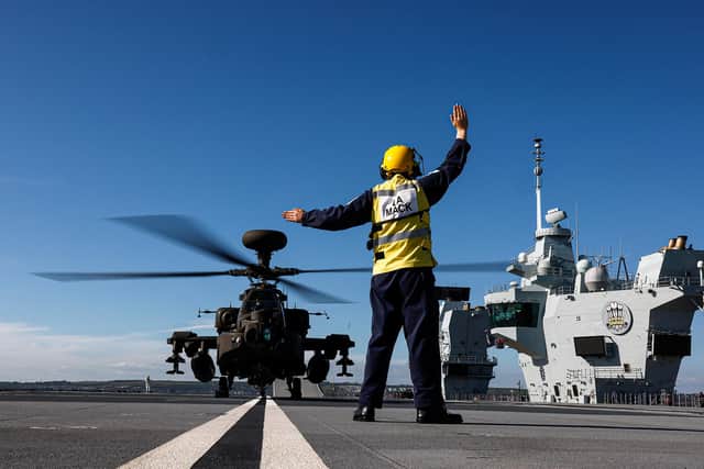 An older form of the Apache, from 656 Apache Squadron pictured operating from HMS Prince of Wales during her sea trails.