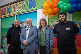 Mini Town Role Play & Cafe owners Liam Muns & Liam Howes, with Councillor Peter Wade, Mayor of Havant, and Councillor Gillian Harris  Photos by Alex Shute