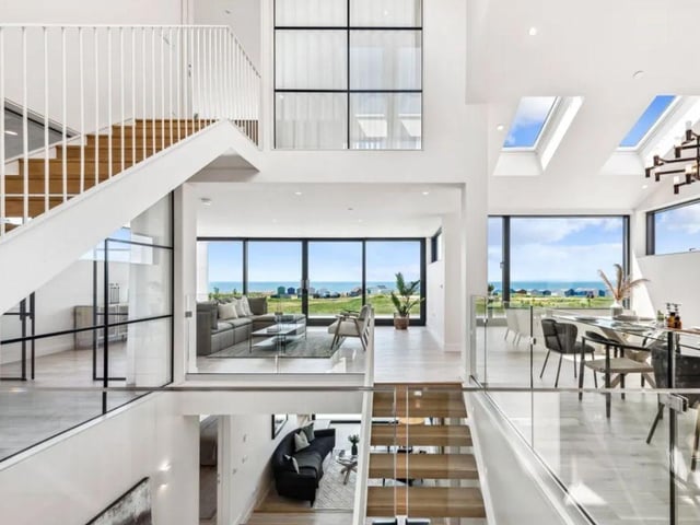 The listing says: "With perfect views over the Solent to the Isle of Wight, a beautiful and unique, new detached house and gardens of outstanding design on the sea front. Sea Point stands on the sea front of the southernmost beach of Hayling Island."
