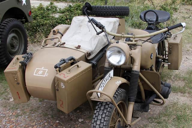 A German BMW R75  motorbike and sidecar from 1943 belonging to Paul Hocking.  Picture: Bob Hind.