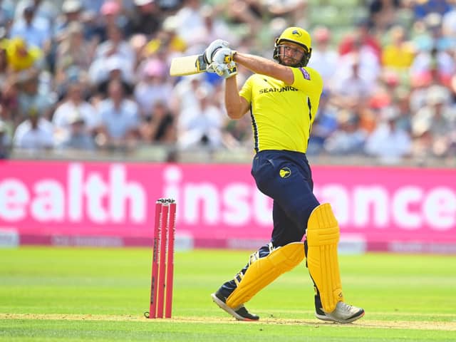 Ross Whiteley hit 41 not out off 25 balls for Hampshire in their T20 Blast loss at Gloucestershire. Photo by Harry Trump/Getty Images