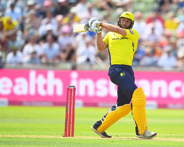 Ross Whiteley hit 41 not out off 25 balls for Hampshire in their T20 Blast loss at Gloucestershire. Photo by Harry Trump/Getty Images