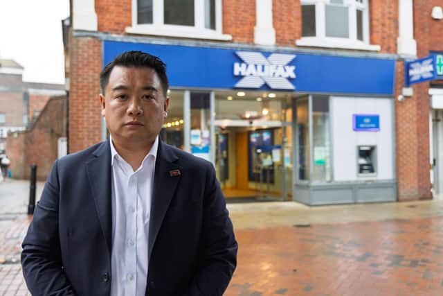 Alan Mak MP outside the Halifax branch in Havant that is set to close in January, 2026
