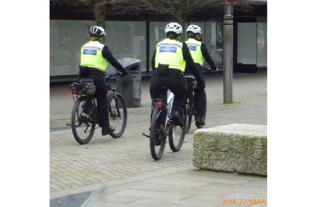 PCSOs on bikes in Commercial Road and Arundel Street in Portsmouth city centre