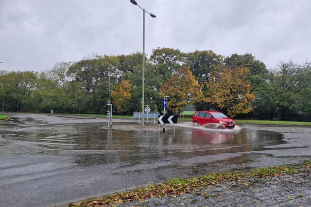 A Hayling Island roundabout has been flooded following heavy rainfall. 
Picture: Habibur Rahman