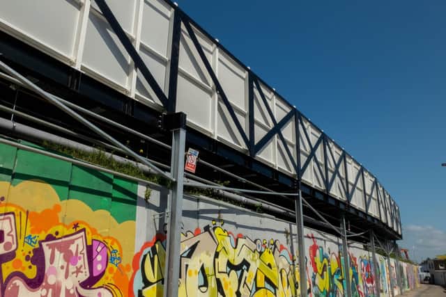 The truss on the back of the new Milton End.