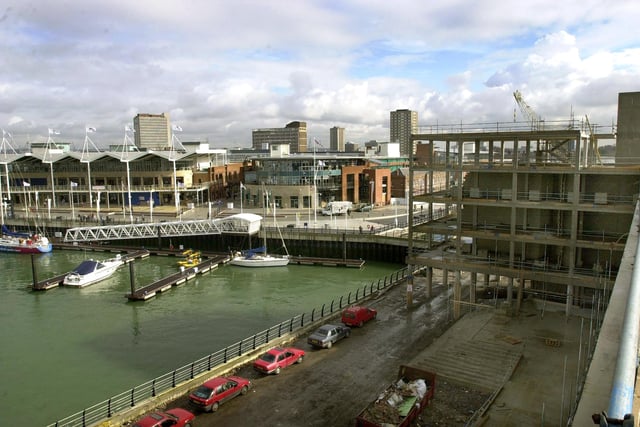 Blake House (right) - at Gunwharf Quays, with a view from the upper penthouse level under construction, looking towards the commercial development across Vernon Pool. Picture: Michael Scaddan. 011686-00621
