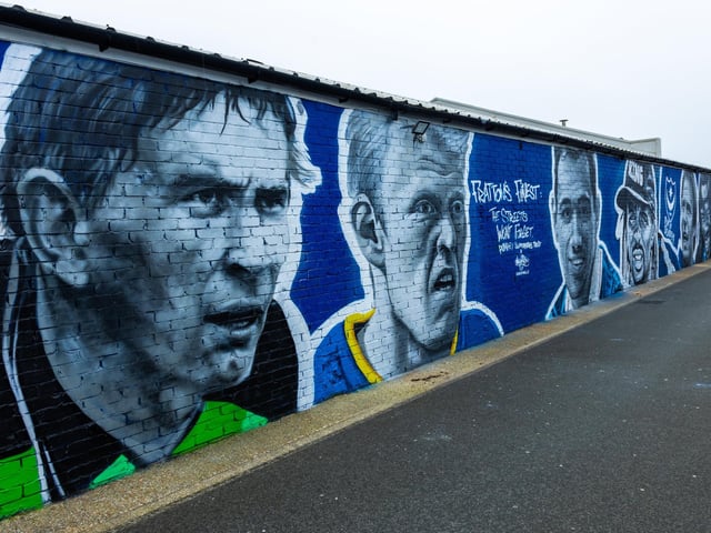 The Pompey mural in all its glory with the six club legends immortalised.